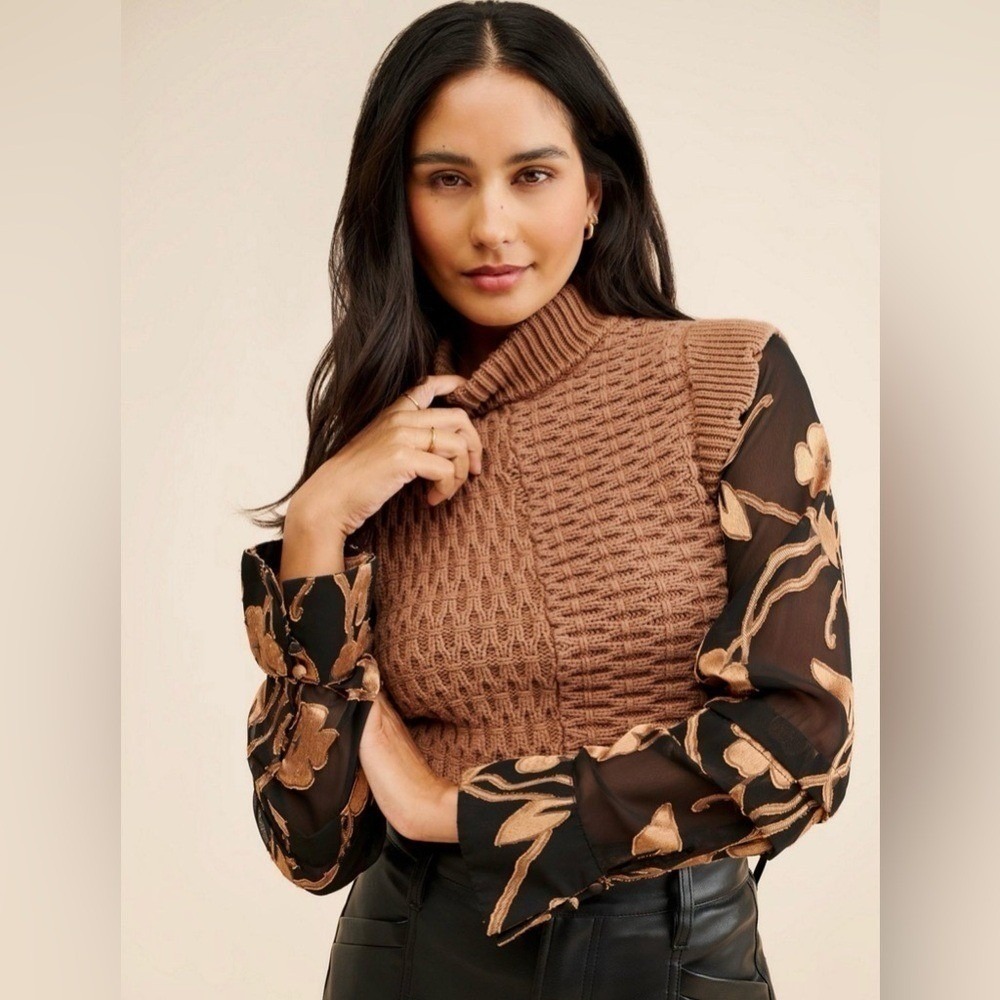 Current‎ Air Floral Contrast Turtleneck Top XS Anthropologie